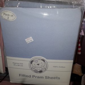 Fitted Pram Sheets Blue (2 Pack)